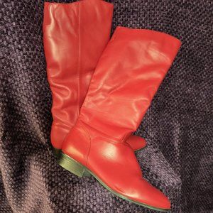 Red Genuine Leather Comfortable Calf Boots